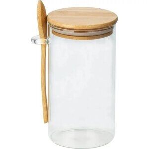 NWT Glass Jars with Bamboo Lids and Spoon Airtight Storage Containers